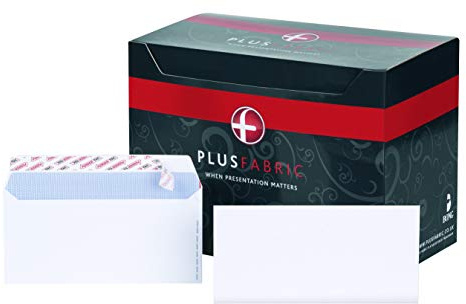 Plus Fabric DL White Wallet Peel and Seal Envelope with Powertac and Easy Open, 120 GSM, Pack of 500