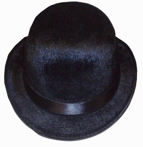 HENBRANDT Adult Black Bowler Hat with Velour Finish Black Derby Chaplin Hat Victorian Steampunk Cosplay Magician Costume Cabaret Outfit One Size Halloween Fancy Dress Accessories for Men and Women