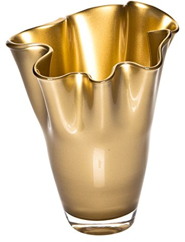 SIGNATURE HOME COLLECTION CO-17-203LM Vase mundgeblasenes Glas Glasvase Blumenvase, Dekovase, Höhe 30 Centimeters, Gold metallic glänzend