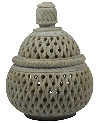 Royal Kurta Royal Handicrafts Handcrafted Soapstone Tea Light Holder and Potpourri Box With Diamond Cut Carving