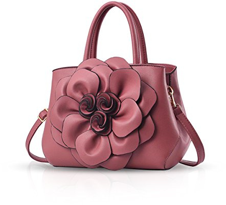 NICOLE & DORIS Sac a Main Femme Mode Sac Epaule Femme en PU Cuir Petit Sac Bandoulière Femme Chic Sac à Main Avec des Fleurs Rose