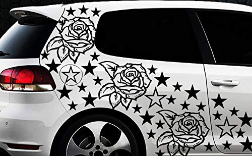 HR-WERBEDESIGN 93 Rosen Sterne Star Auto Aufkleber Set Sticker Rosen Stylin Wandtattoo Blumen n