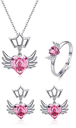100% argento sterling 925 cuore rosa zirconi set gioielli per le donne matrimonio fidanzamento gioielli regalo