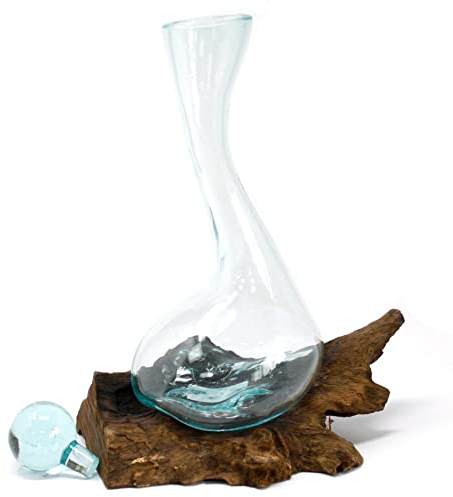 Ancient Wisdom 2X Molten Glass on Wood- Wine Decanter