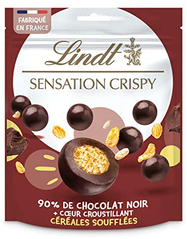 Lindt - Sachet de billes Céréales Soufflées SENSATION CRISPY - Chocolat Noir, 140g