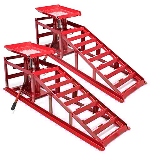 Wiltec Lot de 2X Rampe de Voiture – avec Cric hydraulique 2000 kg – Réglable en Hauteur – Rampes d’accès Chargement Entretien Inspection Automobile pour Garage Réparation