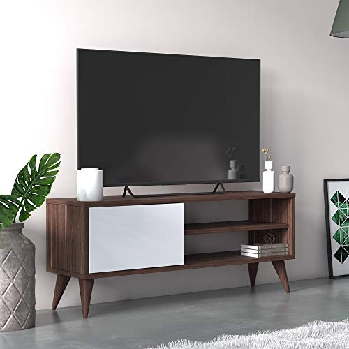 Dmora Mobile da soggiorno porta TV con un'anta battente e scomparti, cm 110 x 30 x 45, colore noce con dettaglio bianco
