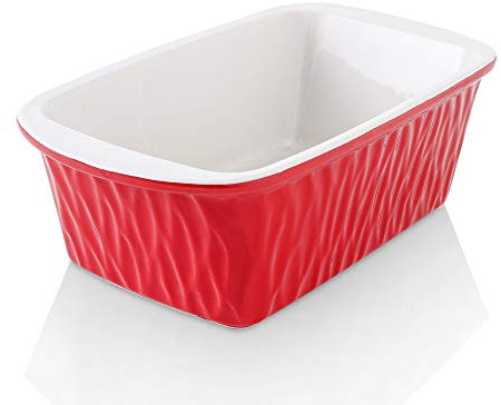 KOOV Ceramic Loaf Pan for Baking Bread, 9 x 5 inch Bread Pan, Rectangular Bread Loaf Pan, Ceramic Bakeware for Cooking, Home Kitchen, Bread Baking Pan Texture Series (Red)