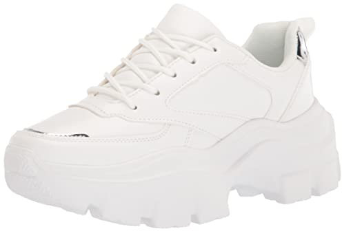 LUCKY STEP Zapatillas Deportivas de Plataforma Gruesa para Mujer Zapatos de Paseo Informales con Cordones (Blanco/Plata, 10US-41EU-8UK)