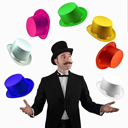 Plitsch Platsch Zylinder Hut für Erwachsene, Byron, Zylinder, Kopfbedeckung, Accessoire, Motto Party, Karneval, Zirkus, Geburtstag, Zauberer (weiß, 59 cm)