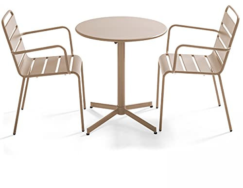 Oviala Gartentisch und 2 Sessel aus Metall, Taupe – Palavas