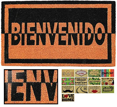 LucaHome - Felpudo de Coco Antideslizante 40x70, Entrada Bienvenido Dos Colores, Tapete Interior o Exterior