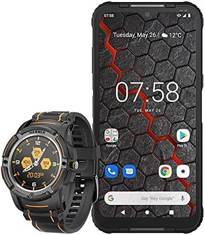 Hammer H Hammer Blade 3 6.2 IPS Outdoor Handy, 48MP Kamera, Militärstandard Smartphone, eSIM, NFC, Wasserdicht/Stoßfest IP69 Watch Smartwatch Herren Damen Fitnessuhr Fitness Tracker Set Schwarz