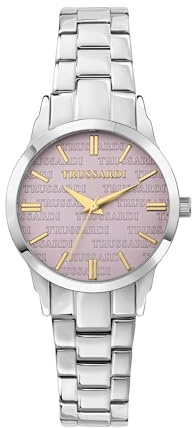 Trussardi Analoge Quarzuhr für Erwachsene mit Edelstahlarmband R2453141508, Purple, Printed, Armband