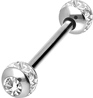 PIERCINGLINE Chirurgenstahl Barbell | EPOXYRING KUGELN + KRISTALLE | Piercing Stab Brust Zunge | Farb- & Größenauswahl