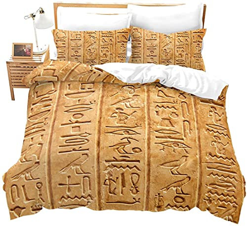 Homewish Tribal Bettbezug Ägypten Kultur Tröster Set Afrikanischen Stil Retro Bettwäsche Altes Ägypten Erwachsene Frauen Trösterbezug Ägyptisch Gold Gelb Bettwäsche Set Retro Dekor Bettbezug,135x200