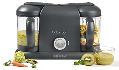 BEABA - Babycook Duo - Baby Food Maker 4 in 1 : Food Procesor, Blender and Cooker - Soft Steamer Cooking - Homemade Baby Food in 15 Minutes - XXL : 2 x 1100 ml Capacity - Dark Grey