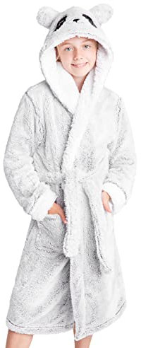 CityComfort Vestaglia Bambina in Pile Morbido con Cappuccio Vestaglie Per Bambini Bradipo Panda (9-10 Anni, Panda Grigio)