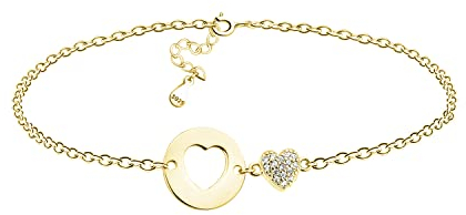 Sofia Milani - Damen Armband 925 Silber - vergoldet/golden mit Zirkonia Steinen - Kreis Herzen Anhänger - B0293