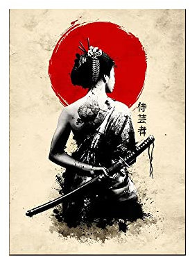 LFREG Tableau Decoration Murale Salon Japonais samouraï Toile Tableau Peinture Moderne Femme Guerrier Murale Art Personnage Affiches et Bushido Tatouages décor 50x70cm x1 sans Cadre