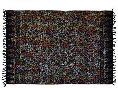 Pareo Sarong Tuch Damen - Wickelrock Strand - Strandtuch Blickdicht als Wickeltuch oder - Handtuchkleid und Wickelkleid Damen - Handarbeit aus Fair Trade Herstellung Schwarz Bunt Batik Style