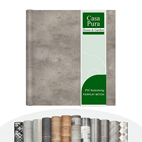 casa pura | Fairplay Béton | Sol en vinyle au mètre - Aspect bois carrelage - Revêtement de sol en PVC - Revêtement de sol | 100 x 250 cm