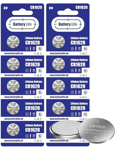 Battery Life CR1620 Batteries 3V Coin Button Cell CR 1620 Lithium Long Life For Car Key fob, Scales, Toys, Watch, LED Lights and More UK Brand (10 pack)