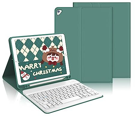 Coque Clavier pour iPad 6/5 EME Generation/Pro 9.7/Air 2/Air 1 9.7, Étui Keyboard AZERTY Français Layout sans Fil Bluetooth Amovible avec Porte Crayon pour iPad 9.7 2018, Vert foncé