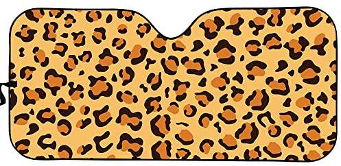 Hixingo Auto Sonnenschutz, Funny Leopardenmuster Windschutzscheibe Sonnenschirm, Faltbares Frontscheibe Sonnenblende UV Schutz Schattenspender Visier für meisten Autos (Gelb)