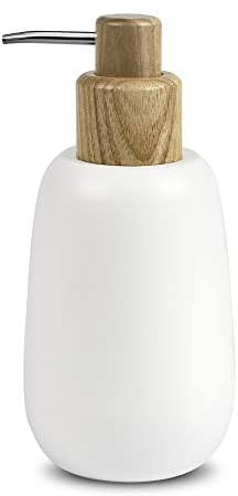 Nadi Collection | Dispensador jabón líquido | Serie Forest | Poliresina | 320ml | para baño, Cocina, Ducha | 8.2Ø x 18cm de Alto (Blanco)