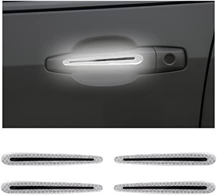 JNNJ 4Pcs Auto-Türgriff-Schutz Reflektierende Aufkleber, Autotürgriff Sicherheitswarnung Streifen, 3D-Kohlefaser Autotürgriff Lack Kratzschutz Aufkleber(Weiß)