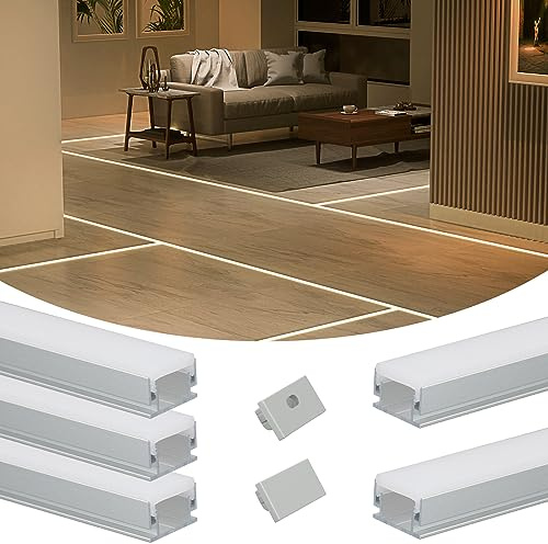 Muzata 5Pack 3.3FT/1M Spotless LED Channel Waterproof Silver Aluminum LED Strip Diffuser Channel for Floor Wall U125 WW 1M