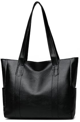 YXQSED Henkeltaschen Damen PU Leder Shopper Damen Henkeltaschen Tasche Student Schultasche Arbeit Handtaschen für Schultertaschen Damentaschen Weich Umhängetasche-Schwarz