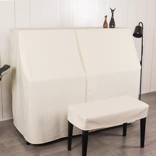 Mavcobo Klavierbezug aus Leder-360°-Schutz für Klavier staubdichter Klavierbezug in gebrochenem Weiß Volle Klavierabdeckung mit optionalem Hockerbezug(B,155 * 40 * 124cm)