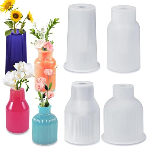 Moules en Silicone pour Vases, Snowtain 4 Pcs Moule en Résine pour Vase, Moule Silicone Vase Réutilisables pour la Fabrication de Porte-Stylos, Vases, Ornements Décoratifs (4 Styles)