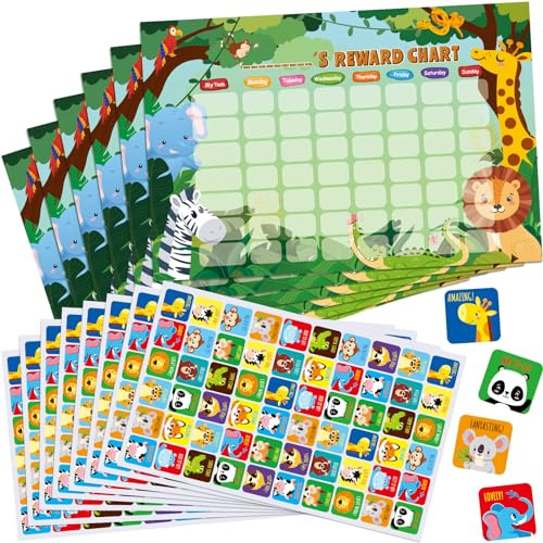 Kids Reward Chart with Stickers, 6 Behaviour Charts & 360 Reusable Stickers | Reusable Sticker Sheets, Visual Goal Tracking, Daily Habit Building, Homework Tasks, Classroom Activities, Family Routine