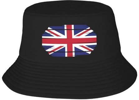 KWQDOZF Fischerhut mit Flagge des Vereinigten Königreichs oder Englands, Fischermütze für Herren und Damen. Sonnenhüte Schwarz