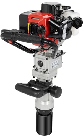 awolsrgiop Benzin Pfahlramme, 2 Takt 900W Erdbohrer Benzin Motor Pfahlramme Pfostenramme Pfostentreiber Ramme, T Pfostenramme Zaunhammer Pfostentreiber Zaunbau, 55mm / 70mm Stapelkopf, 55 * 27 * 31cm