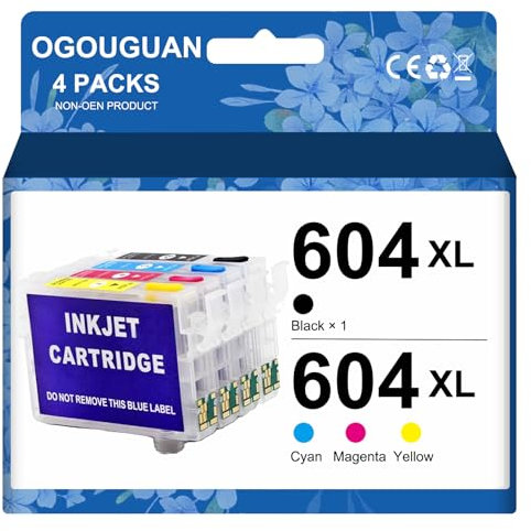 OGOUGUAN CAIDI 604XL Nachfüllbare Tintenpatronen Druckerpatrone mit automatischen Reset-Chips, kompatibel mit XP2200 XP2205 XP3200 XP3205 XP4200 XP4205 WF2935 WF2930 WF2910 WF2950 Drucker