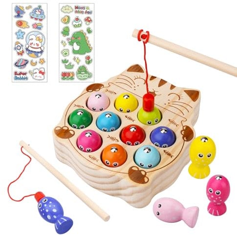 UCAMP Jeux Montessori,Peche Magnetique Jeux Enfants 2 Ans,Jouets en Bois Jeu de pêche,Educatif, Magnetique Enfant,Cadeau Garçon Fille,Jeu de,Enfants Cadeau 2-5 Ans