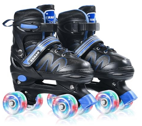 ERNAN Rollschuhe Kinder Verstellbar.komfortabl LED Rollerskates für Jugendliche und Anfänger.4 Größen verstellbar,Rollschuhe für Mädchen,Jungen und Anfänger (Blue, M)