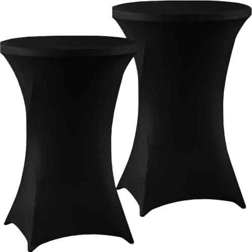 meioro 2 Stück Stretch Stehtischhusse Ø 80cm Polyester Enge Tischdecke, Abwaschbar Rund Husse, Faltenresistente Hussen mit Verstärkung Fußbereich Geeignet Stehtisch Bistrotisch (Schwarz,80Dx110H cm)