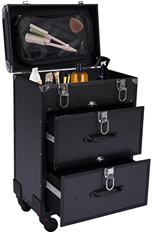 HINOPY Kosmetikkoffer Trolley, 3 Schichten Make up Koffer Beautycase Friseurkoffer Mit Universalrad - Abschließbar für Nagellack Organizer, Schmuck Reise Kosmetik Zug Koffer