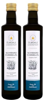 Schwarzkümmelöl (2x500ml), ungefiltert - enthält bis 2.600 mg auf 100 g - Hoher Thymochinon Gehalt, 1. Kaltpressung, täglich frisch gepresst aus ägyptischer Nigella Sativa, direkt aus der Ölmühle