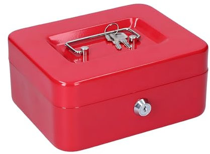 DIVID® Geldkassette zum abschließen, inkl 2 Schlüssel, inkl Münzgeldeinsatz, Stahl (Rot, L: 20 x 16 x 9cm)