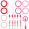 PH PandaHall Pink Silicone Beads 10pcs 64mm O Rings with 50pcs 9mm Silicone Beads Set Round Silicone Loop with 2 Holes for Car Charm Keychian DIY Valentines Hanging Ornaments Making