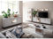 Wohnwand Wohnmöbel Set weiß mit Eiche-Lamellen 5-teilig Modern, 1 Sideboard, 1 Vitrine, 1 Wandboard, 1 Lowboard, 1 Couchtisch inkl. LED-Beleuchtung