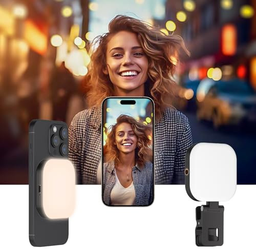 LUXSURE Luz para Movil, Luz Selfie Magnética Portátil con Batería y Clip, Luz de Video, Luces de Selfie para Teléfonos, 15 Niveles de Brillo, Foco Movil para Disparo de Viaje, Disparo Detallado