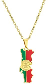XIAFH Portugal Map and Flag Pendant Necklace for Women Men Stainless Steel Adjustable Portugal Map Necklace Ethnic Jewellery Gifts