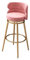 Moderner Barhocker mit Samt, gepolstert, mit Rückenlehne und Metall-Fußstütze, rosa-goldenes Bein, 65 cm Höhe, ideal für Zuhause, Bar oder Esszimmer